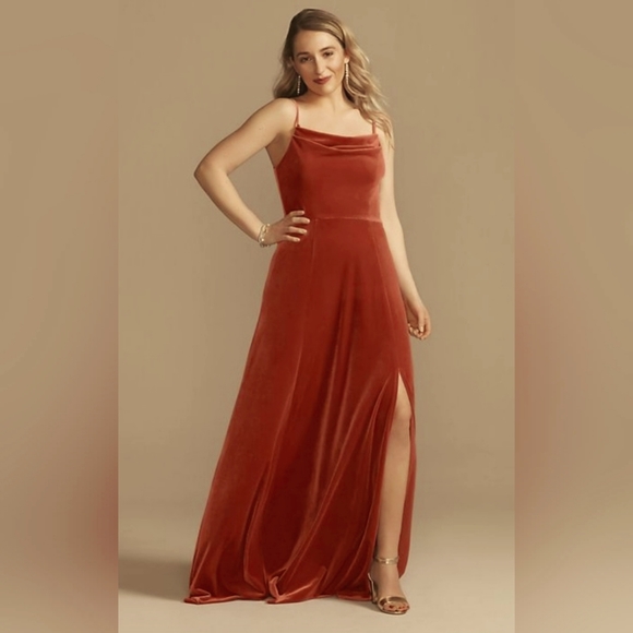 David's Bridal | Dresses | Velvet Cowl Neck Spaghetti Strap Bridesmaid Dress  | Poshmark